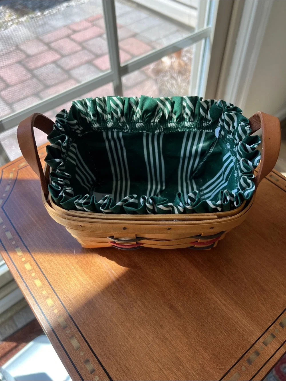 Longaberger  Woven Basket with Green Striped Liner Vintage 1998 Glad Tidings